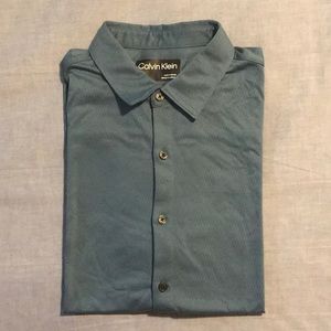 Men's Blue Calvin Klein Dash Dobby Button-front Short-sleeve Shirt